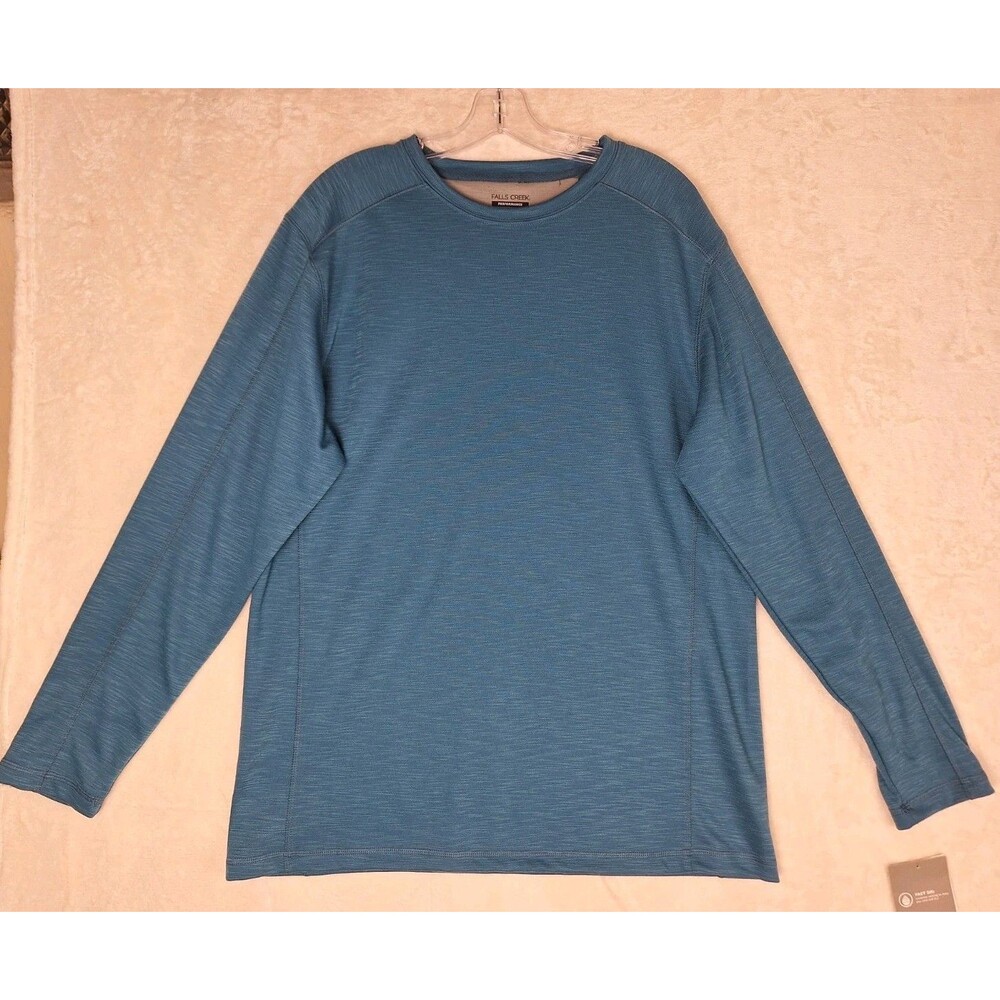 Men Large Falls Creek Performance Long Sleeve Shirt Blue Green Active Fast Dri